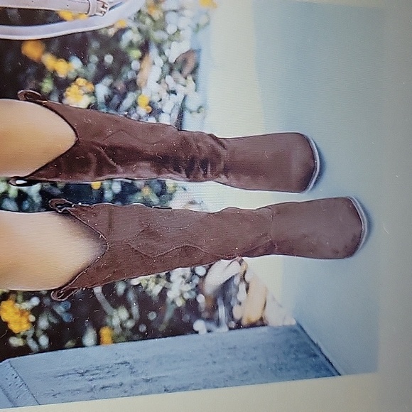 VETASTE Western boots dark brown suede chunky black heel side zip mid calf …NEW - Picture 1 of 7